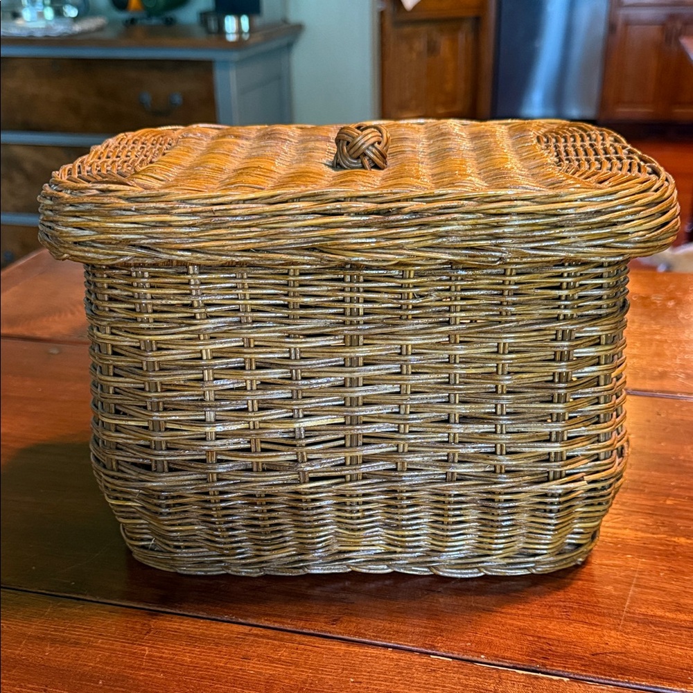 Woven Brown Storage Basket with Removable Lid